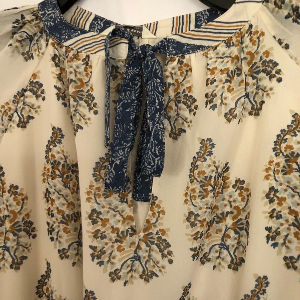 Lucky Brand Georgette Mixed Print Peasant Long Sleeve Dress Ivory Blue Small NEW - Picture 4 of 8